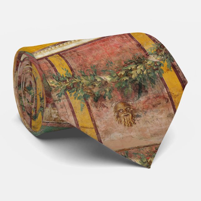 ANTIQUE ROMAN FRESCO,SATYR MASK,GARLAND,FRUITS  NECK TIE (Rolled)