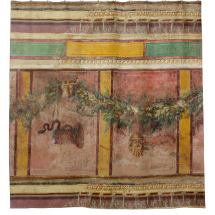 ANTIQUE ROMAN FRESCO,SATYR MASK,GARLAND,FRUITS SHOWER CURTAIN