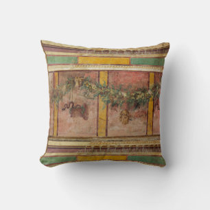 ANTIQUE ROMAN FRESCO,SATYR MASK,GARLAND,FRUITS  THROW PILLOW
