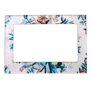 Antique Roman Italian Elegant Floral Mosaic Blue Magnetic Frame