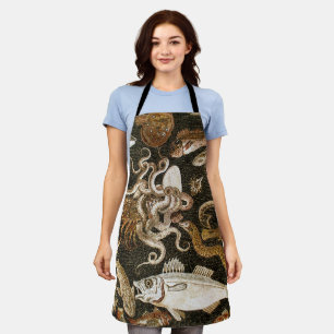 Antique Roman Mosaic Pompeii Sea Life Stone Mosaic Apron