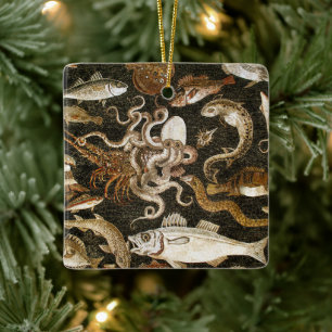 Antique Roman Mosaic Pompeii Sea Life Stone Mosaic Ceramic Ornament