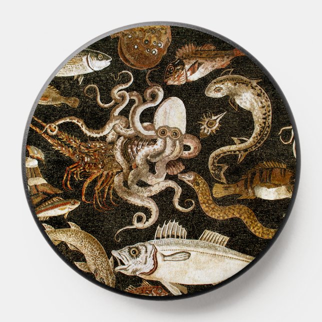 Antique Roman Mosaic Pompeii Sea Life Stone Mosaic PopSocket (Popsocket)