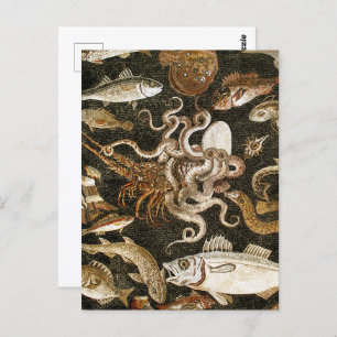 Antique Roman Mosaic Pompeii Sea Life Stone Mosaic Postcard
