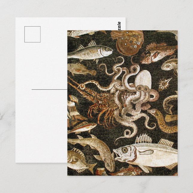 Antique Roman Mosaic Pompeii Sea Life Stone Mosaic Postcard (Front/Back)