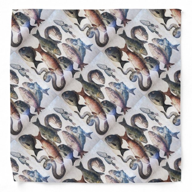 ANTIQUE ROMAN MOSAICS, FISHES,OCEAN SEA LIFE SCENE BANDANA (Front)