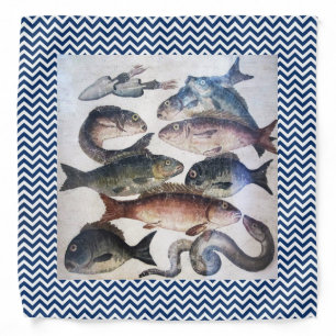ANTIQUE ROMAN MOSAICS,FISHES,OCEAN SEA LIFE SCENE BANDANA