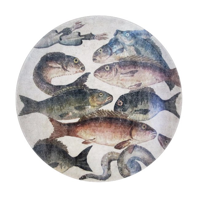 ANTIQUE ROMAN MOSAICS, FISHES,OCEAN SEA LIFE SCENE CUTTING BOARD (Front)