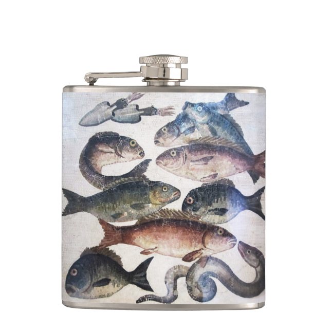 ANTIQUE ROMAN MOSAICS, FISHES,OCEAN SEA LIFE SCENE FLASK (Front)