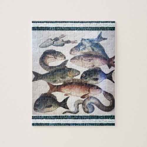 ANTIQUE ROMAN MOSAICS FISHESOCEAN SEA LIFE SCENE JIGSAW PUZZLE