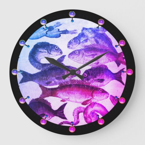ANTIQUE ROMAN MOSAICSFISHES SEA LIFE Pink Blue Large Clock