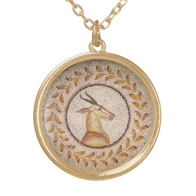 ANTIQUE ROMAN MOSAICS / GAZZELLE GOLD PLATED NECKLACE (Front)