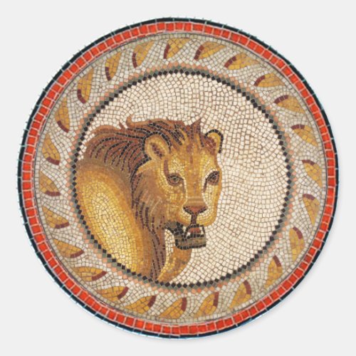 ANTIQUE ROMAN MOSAICS  LION CLASSIC ROUND STICKER