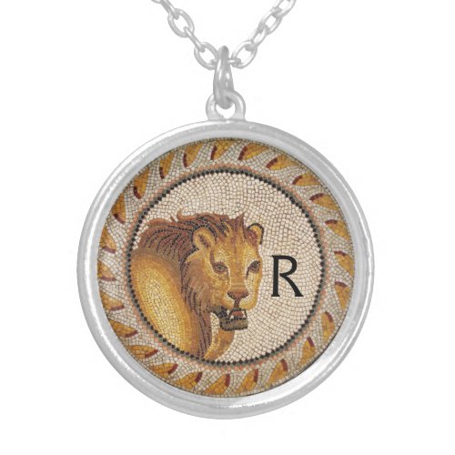 ANTIQUE ROMAN MOSAICS  LION MONOGRAM SILVER PLATED NECKLACE