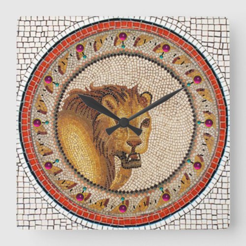 ANTIQUE ROMAN MOSAICS  LION SQUARE WALL CLOCK