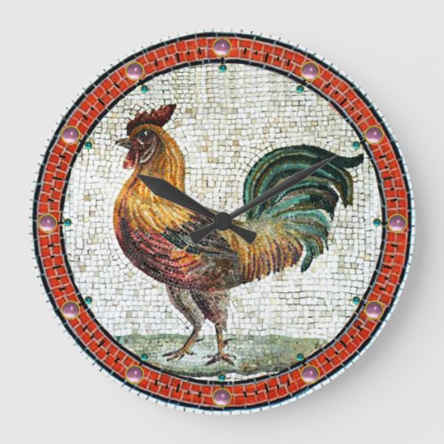 ANTIQUE ROMAN MOSAICS  ROOSTER LARGE CLOCK