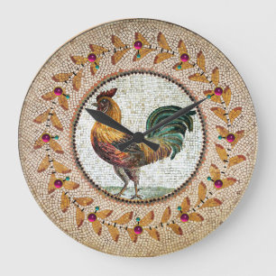 ANTIQUE ROMAN MOSAICS / ROOSTER LARGE CLOCK