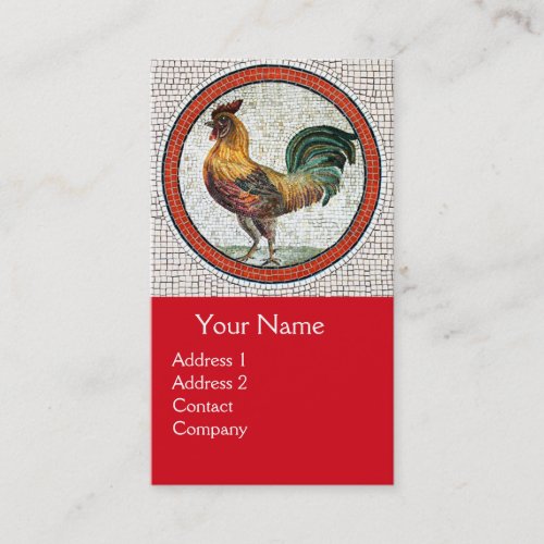 ANTIQUE ROMAN MOSAICS  ROOSTER MONOGRAM Red Business Card