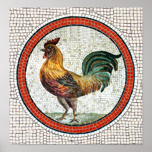 ANTIQUE ROMAN MOSAICS / ROOSTER POSTER