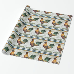 ANTIQUE ROMAN MOSAICS / ROOSTERS WRAPPING PAPER