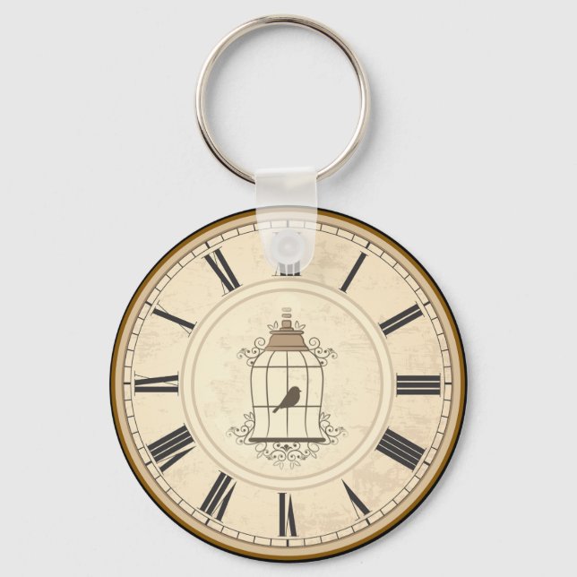 ANTIQUE ROMAN NUMERALS RUSTIC TIME  KEYCHAIN (Front)