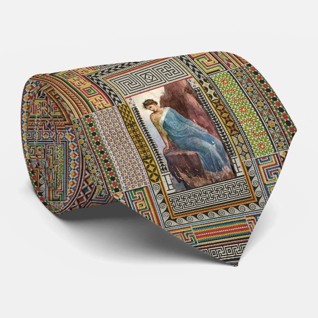 ANTIQUE ROMAN WOMAN FIGURE WITH POMPEII MOSAICS NECK TIE (Rolled)