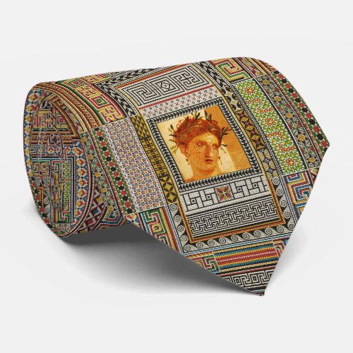 ANTIQUE ROMAN WOMAN PORTRAIT WITH POMPEII MOSAICS  NECK TIE