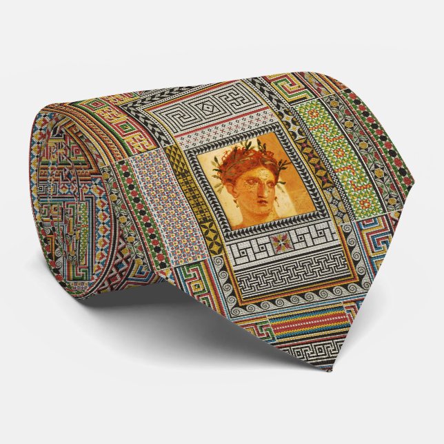 ANTIQUE ROMAN WOMAN PORTRAIT WITH POMPEII MOSAICS  NECK TIE (Rolled)