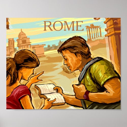Antique Rome Illustration Art Tourists Poster