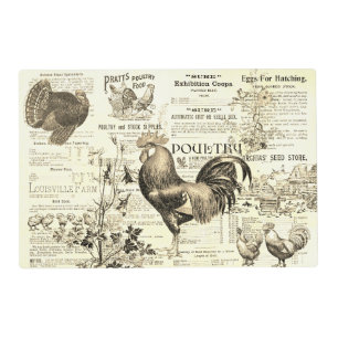 Antique Rooster Horticulture Ads Ephemera Beige Placemat