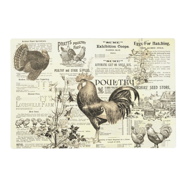 Antique Rooster Horticulture Ads Ephemera Beige Placemat (Front)