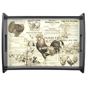 Antique Rooster Horticulture Ads Ephemera Beige Serving Tray