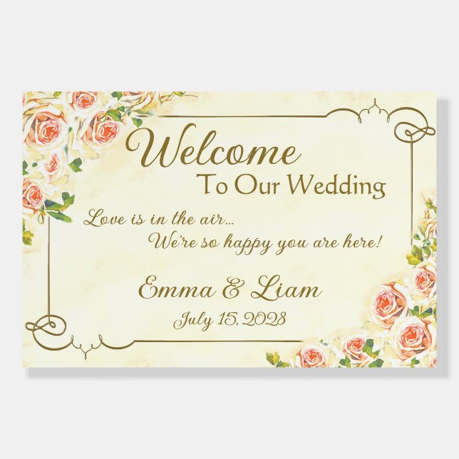 Antique Rose 36" x 24" Wedding Sign  (Front)