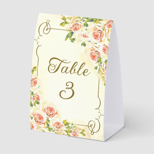 Antique Rose 4 x 6  Table Number Paper Table Tent (Front)