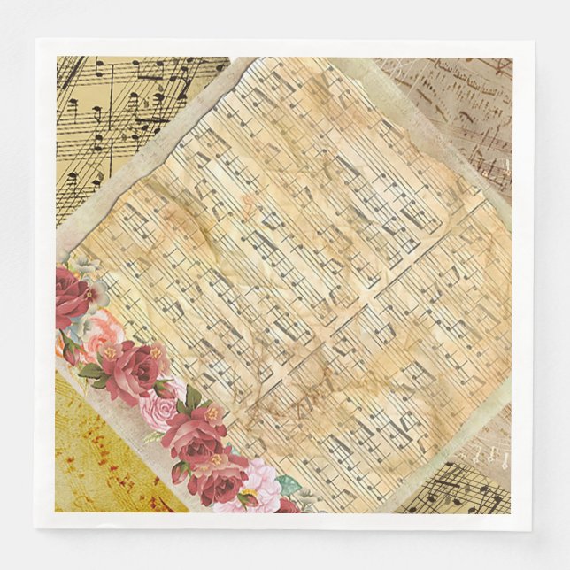 Antique Rose and Musical Notes Paper Dinner Napkin (Front)