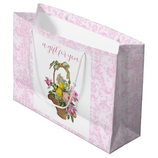Antique Rose Basket with Pink Damask Floral