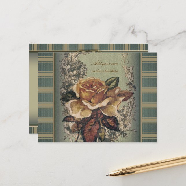 Antique Rose (blue) Personalized Postcard (Front/Back In Situ)