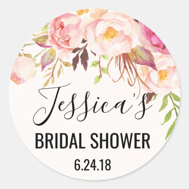 Antique Rose Bridal Shower Favor Stickers (Front)