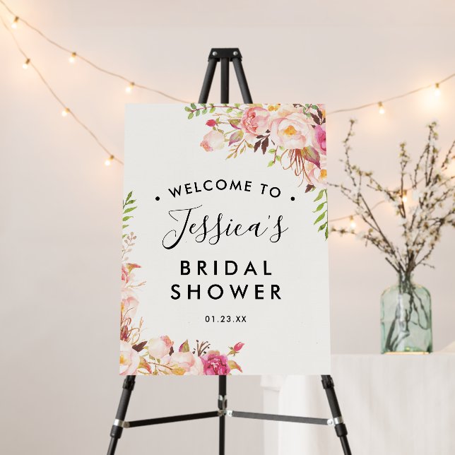 Antique Rose Bridal Shower Welcome  Foam Board (In Situ (Stand))