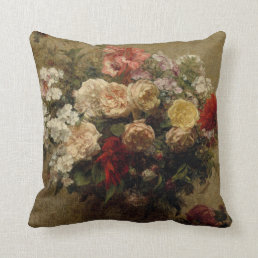Antique Rose Floral Painting Throw Pillow