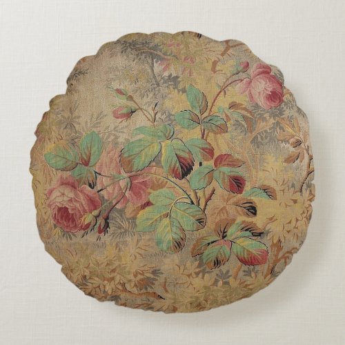 Antique Rose Floral Round Pillow