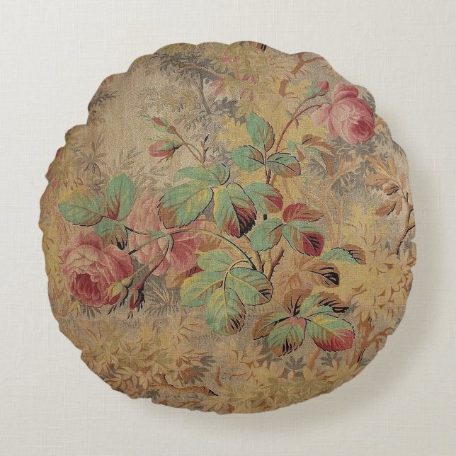 Antique Rose Floral Round Pillow (Front)