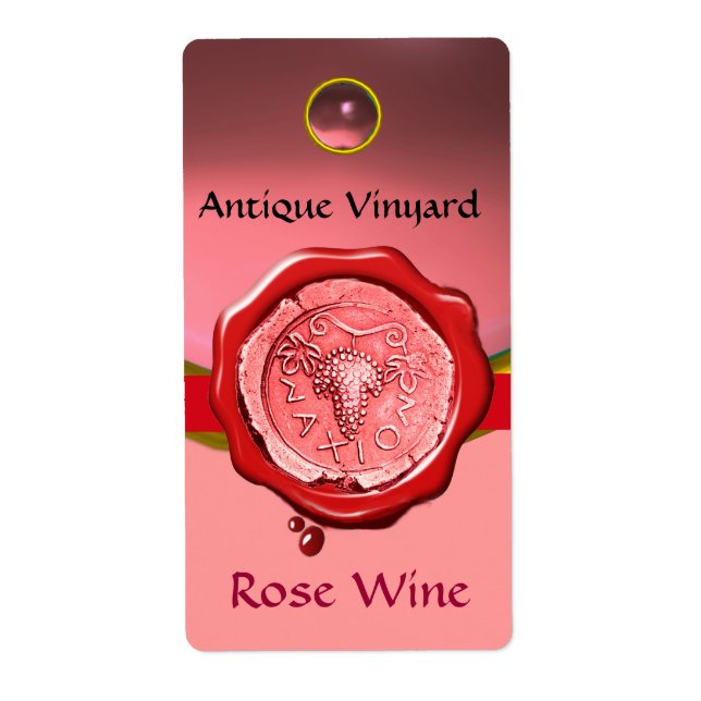 ANTIQUE ROSE GRAPE WINE RED WAX SEAL,Pink Label (Front)