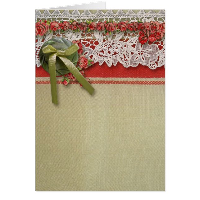 Antique Rose Lace Rustic Red Victorian Burlap (Front)