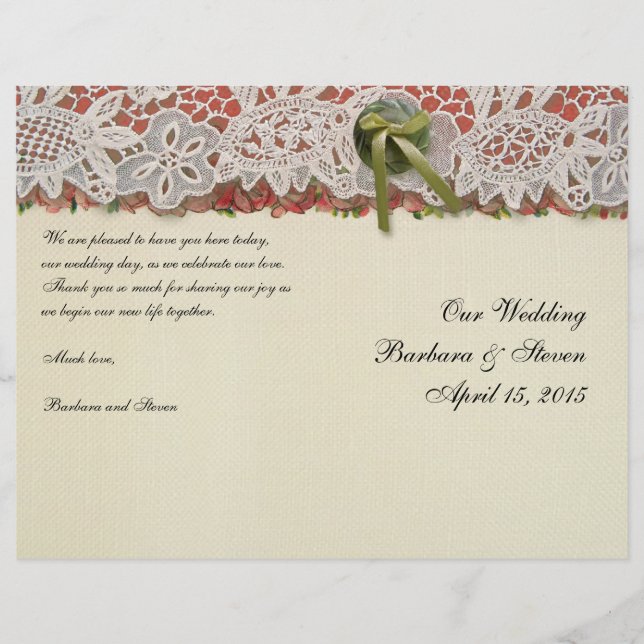 Antique Rose Lace Rustic Red Victorian Burlap (Front)