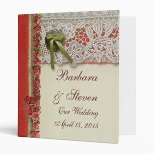 Antique Rose Lace Rustic Red Victorian Burlap Binder