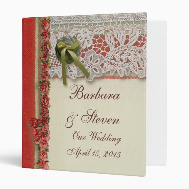 Antique Rose Lace Rustic Red Victorian Burlap Binder (Front/Inside)