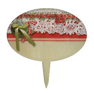 Antique Rose Lace Rustic Red Victorian Burlap Cake Topper