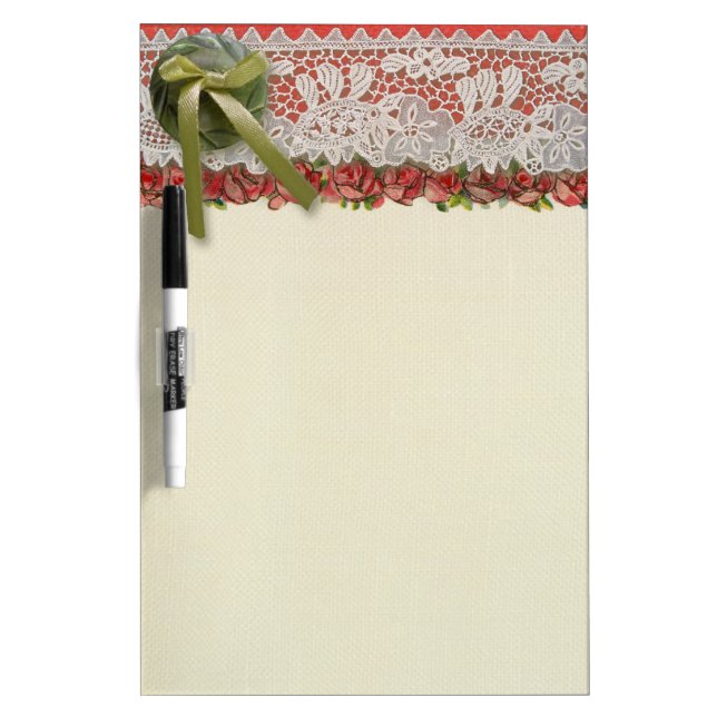 Antique Rose Lace Rustic Red Victorian Burlap Dry Erase Board (Front)