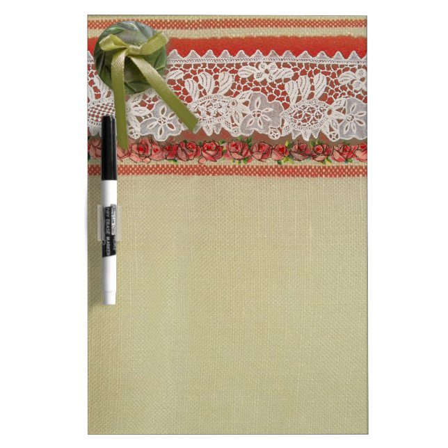 Antique Rose Lace Rustic Red Victorian Burlap Dry-Erase Board (Front)
